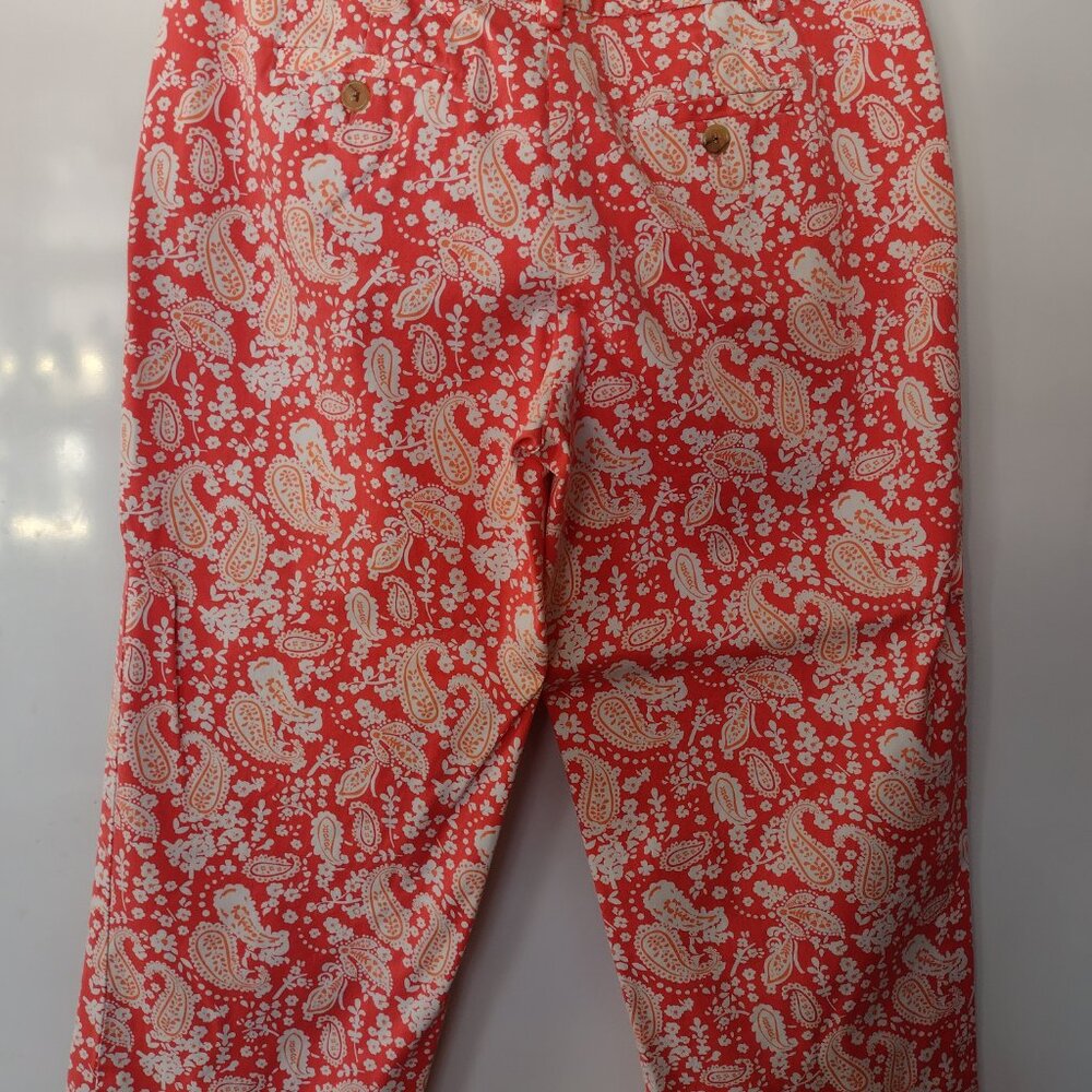 Liz Claiborne Audra Orange/White Paisley Cropped Pants Size 8 - Picture 3 of 5